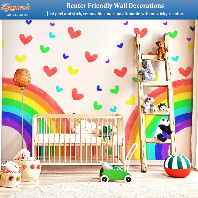 Kingarch Large Watercolor Rainbow Wall Decals, Hearts Peel and Stick Fabric Nursery Wall Decor, Removable Home Room Wall Decor Murals Stickers for Kids Girls Toddler Bedroom Living Room Playroom - Image 4